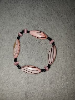 Pink Glass Bead Stretch Bracelet - Handmade Jewelry